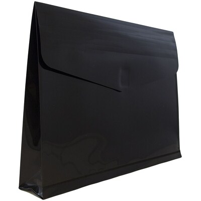 JAM Paper® Plastic Envelopes with Hook & Loop Closure, 2" Expansion, Letter Booklet, 9.75" x 13", Black Poly, 12/pack (218V2BL)