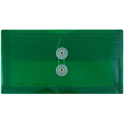 JAM Paper® Plastic Envelopes with Button and String Tie Closure, #10 Business Booklet, 5.25 x 10, Green, 12/Pack (921B1GR)