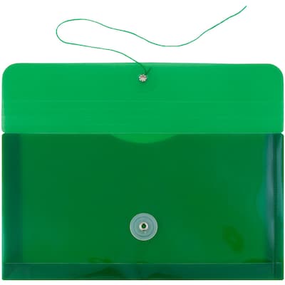 JAM Paper® Plastic Envelopes with Button and String Tie Closure, #10 Business Booklet, 5.25 x 10, Green, 12/Pack (921B1GR)