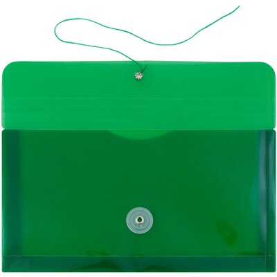 JAM Paper® Plastic Envelopes with Button and String Tie Closure, #10 Business Booklet, 5.25 x 10, Green, 12/Pack (921B1GR)