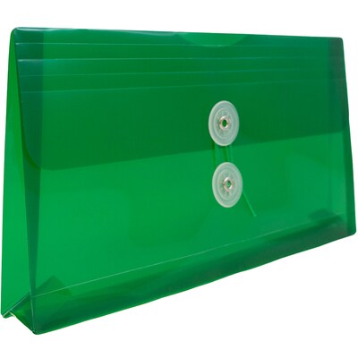 JAM Paper® Plastic Envelopes with Button and String Tie Closure, #10 Business Booklet, 5.25 x 10, Green, 12/Pack (921B1GR)