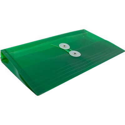 JAM Paper® Plastic Envelopes with Button and String Tie Closure, #10 Business Booklet, 5.25 x 10, Green, 12/Pack (921B1GR)