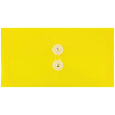 JAM Paper® #10 Plastic Envelopes with Button and String Tie Closure, 5 1/4 x 10, Yellow Poly, 12/pack (921B1YE)