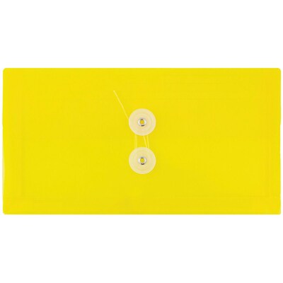 JAM Paper® #10 Plastic Envelopes with Button and String Tie Closure, 5 1/4 x 10, Yellow Poly, 12/pack (921B1YE)