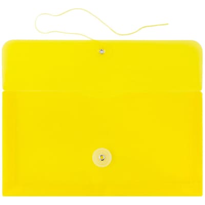 JAM Paper® #10 Plastic Envelopes with Button and String Tie Closure, 5 1/4 x 10, Yellow Poly, 12/pack (921B1YE)