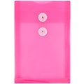 JAM Paper® Plastic Envelopes with Button and String Tie Closure, Open End, 6.25 x 9.25, Fuchsia Pink