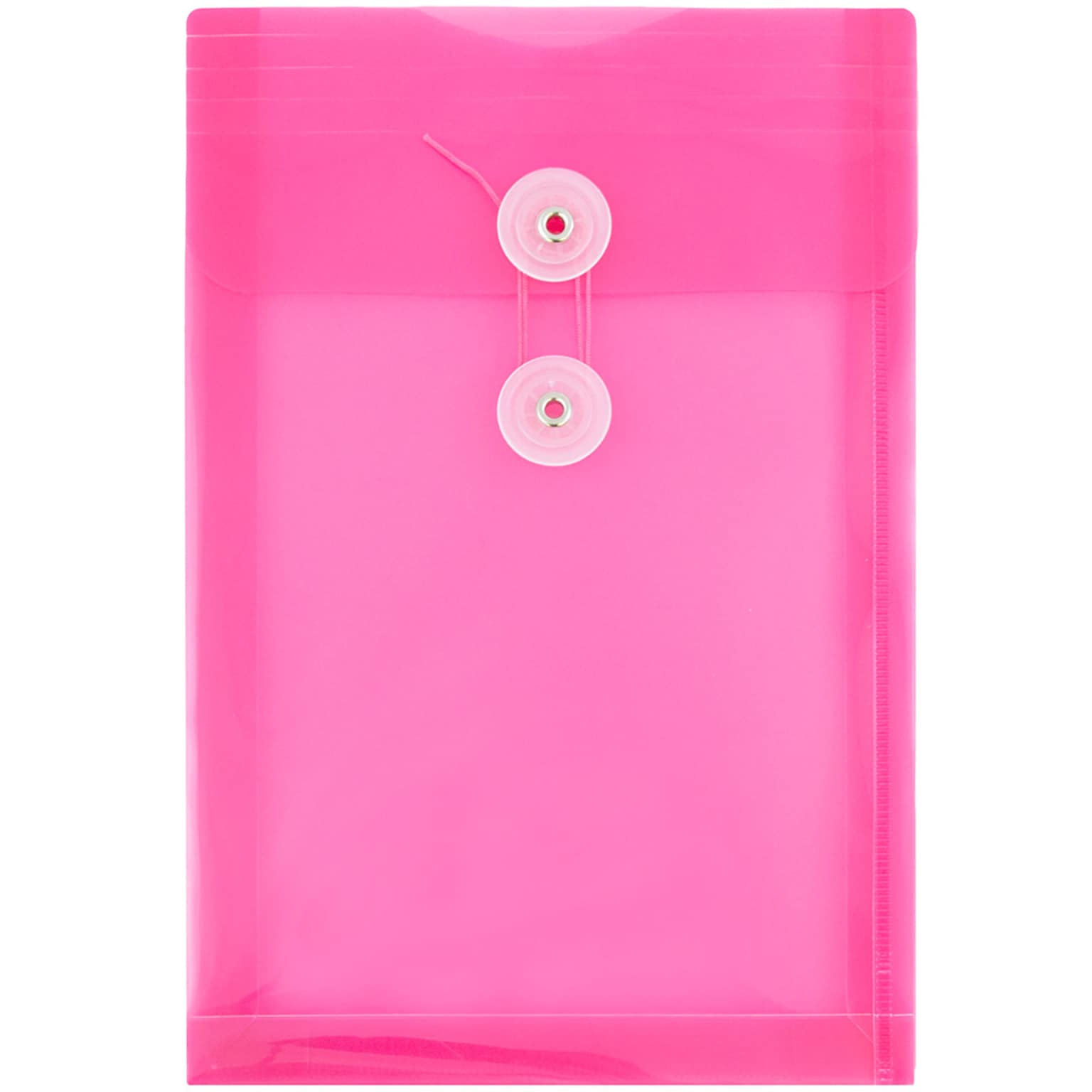 JAM Paper® Plastic Envelopes with Button and String Tie Closure, Open End, 6.25 x 9.25, Fuchsia Pink, 12/Pack (472B1FU)
