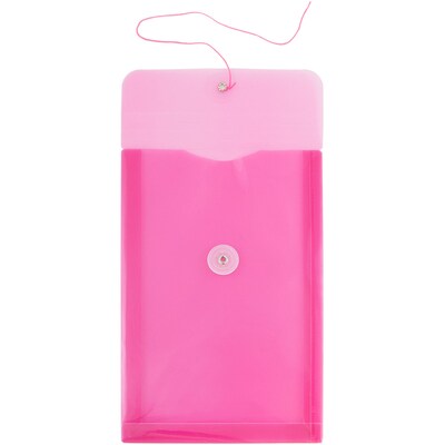 JAM Paper® Plastic Envelopes with Button and String Tie Closure, Open End, 6.25 x 9.25, Fuchsia Pink, 12/Pack (472B1FU)