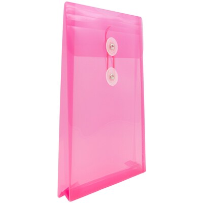 JAM Paper® Plastic Envelopes with Button and String Tie Closure, Open End, 6.25 x 9.25, Fuchsia Pink, 12/Pack (472B1FU)