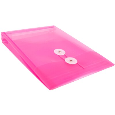 JAM Paper® Plastic Envelopes with Button and String Tie Closure, Open End, 6.25 x 9.25, Fuchsia Pink, 12/Pack (472B1FU)