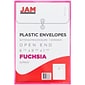 JAM Paper® Plastic Envelopes with Button and String Tie Closure, Open End, 6.25 x 9.25, Fuchsia Pink, 12/Pack (472B1FU)