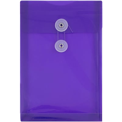 JAM Paper® Plastic Envelopes with Button and String Tie Closure, Open End, 6.25 x 9.25, Purple Poly,