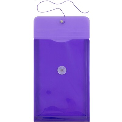 JAM Paper® Plastic Envelopes with Button and String Tie Closure, Open End, 6.25 x 9.25, Purple Poly, 12/pack (472B1PU)