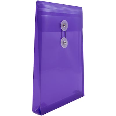 JAM Paper® Plastic Envelopes with Button and String Tie Closure, Open End, 6.25 x 9.25, Purple Poly, 12/pack (472B1PU)