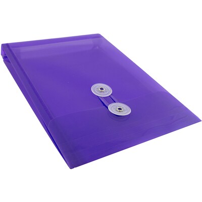 JAM Paper® Plastic Envelopes with Button and String Tie Closure, Open End, 6.25 x 9.25, Purple Poly, 12/pack (472B1PU)