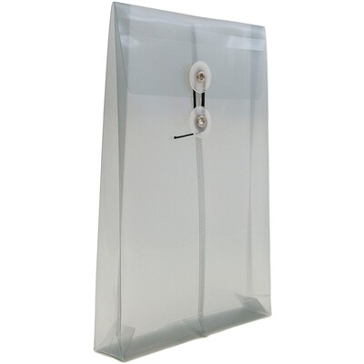 JAM Paper® Plastic Envelopes with Button and String Tie Closure, Open End, 6.25 x 9.25, Smoke Grey Poly, 12/pack (472B1SM)