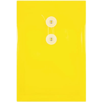 JAM Paper® Plastic Envelopes with Button and String Tie Closure, Open End, 6.25 x 9.25, Yellow, 12/P