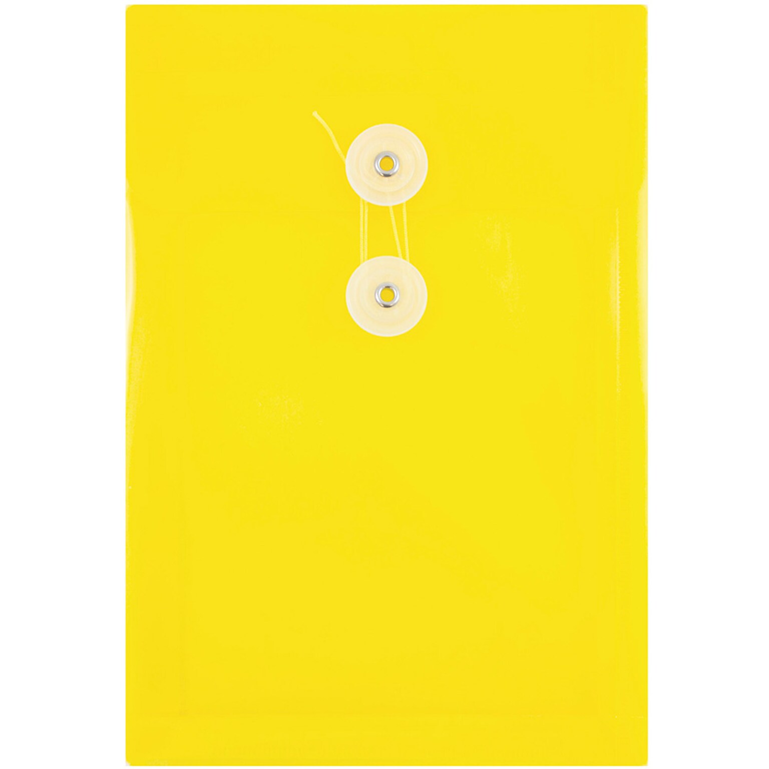 JAM Paper® Plastic Envelopes with Button and String Tie Closure, Open End, 6.25 x 9.25, Yellow, 12/Pack (472B1YE)