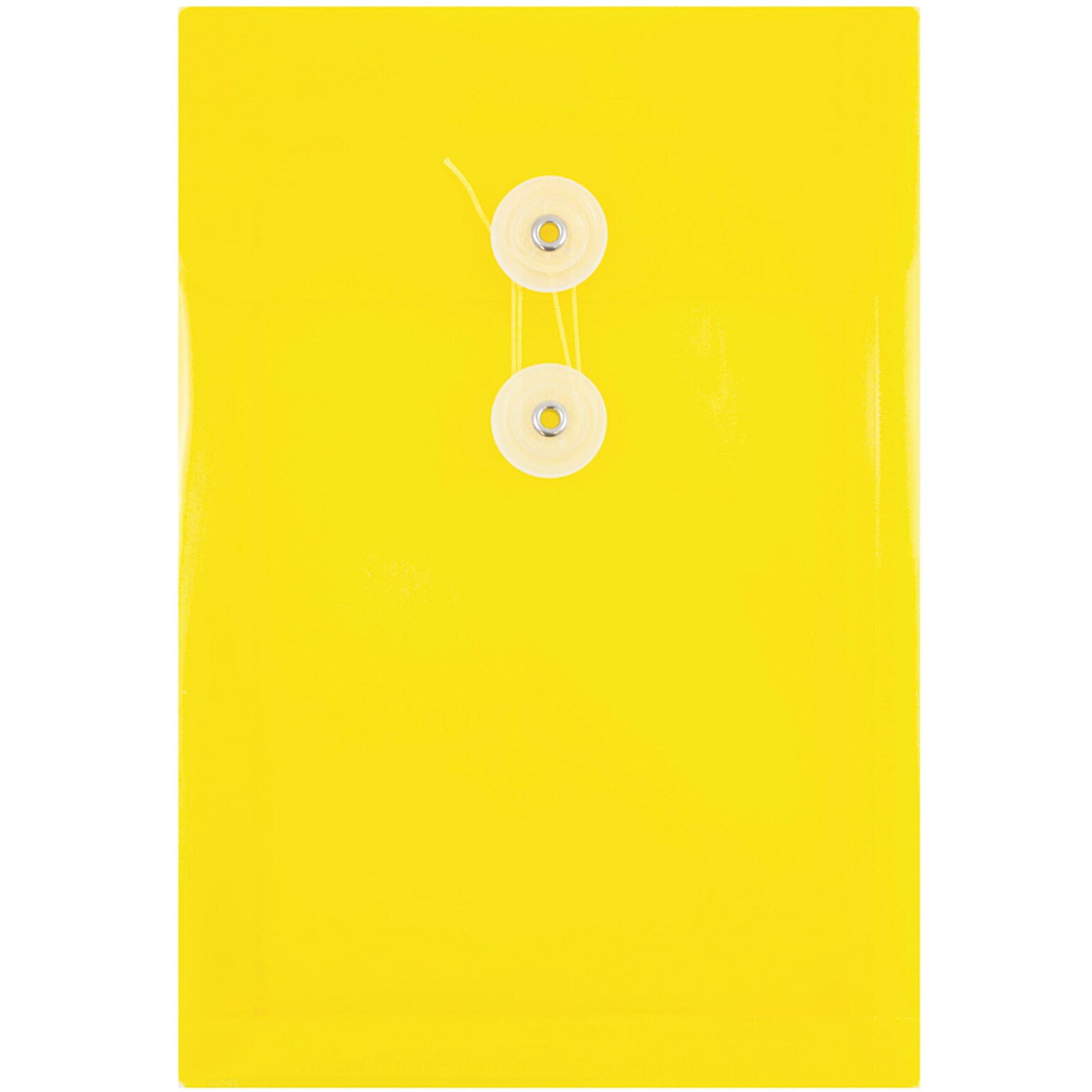 JAM Paper® Plastic Envelopes with Button and String Tie Closure, Open End, 6.25 x 9.25, Yellow, 12/Pack (472B1YE)