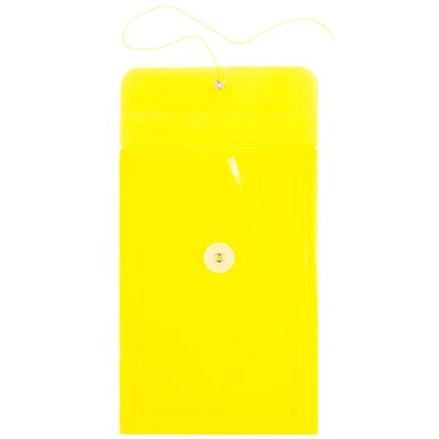 JAM Paper® Plastic Envelopes with Button and String Tie Closure, Open End, 6.25 x 9.25, Yellow, 12/P