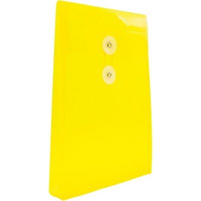 JAM Paper® Plastic Envelopes with Button and String Tie Closure, Open End, 6.25 x 9.25, Yellow, 12/Pack (472B1YE)