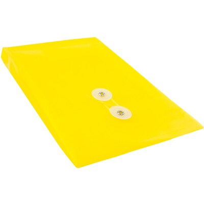 JAM Paper® Plastic Envelopes with Button and String Tie Closure, Open End, 6.25 x 9.25, Yellow, 12/Pack (472B1YE)