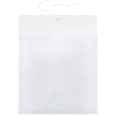 JAM Paper® Plastic Envelopes with Button and String Tie Closure, 13 x 13 square, Clear Poly, 12/pack (1241705)