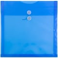 JAM Paper® Plastic Envelopes with Button and String Tie Closure, 13 x 13 square, Blue Poly, 12/pack