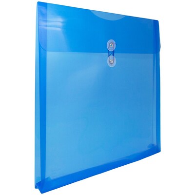 JAM Paper® Plastic Envelopes with Button and String Tie Closure, 13 x 13 square, Blue Poly, 12/pack (1241709)