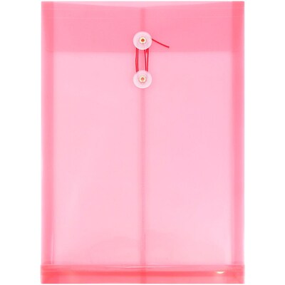 JAM Paper® Plastic Envelopes with Button and String Tie Closure, Legal Open End, 9.75 x 14.5, Pink, 12/Pack (119B1PI)