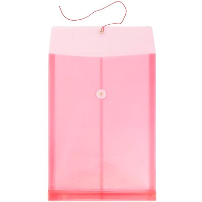 JAM Paper® Plastic Envelopes with Button and String Tie Closure, Legal Open End, 9.75 x 14.5, Pink, 12/Pack (119B1PI)