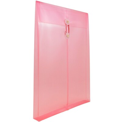 JAM Paper® Plastic Envelopes with Button and String Tie Closure, Legal Open End, 9.75 x 14.5, Pink, 12/Pack (119B1PI)