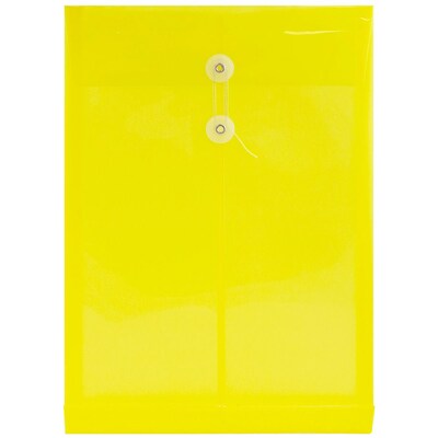 JAM Paper® Plastic Envelopes with Button and String Tie Closure, Legal Open End, 9.75 x 14.5, Yellow