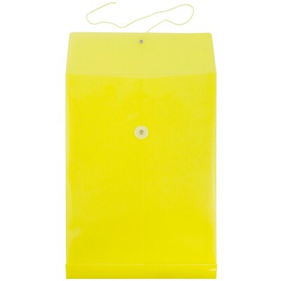 JAM Paper® Plastic Envelopes with Button and String Tie Closure, Legal Open End, 9.75 x 14.5, Yellow Poly, 12/pack (119B1YE)