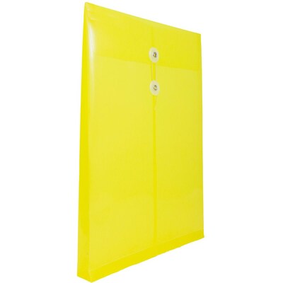 JAM Paper® Plastic Envelopes with Button and String Tie Closure, Legal Open End, 9.75 x 14.5, Yellow Poly, 12/pack (119B1YE)
