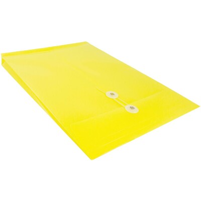 JAM Paper® Plastic Envelopes with Button and String Tie Closure, Legal Open End, 9.75 x 14.5, Yellow Poly, 12/pack (119B1YE)