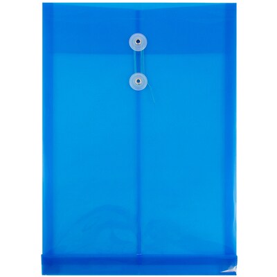 JAM Paper® Plastic Envelopes with Button and String Tie Closure, Legal Open End, 9.75 x 14.5, Blue Poly, 12/pack (119B1BU)