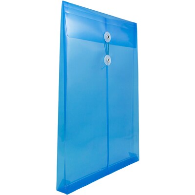 JAM Paper® Plastic Envelopes with Button and String Tie Closure, Legal Open End, 9.75 x 14.5, Blue Poly, 12/pack (119B1BU)