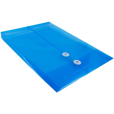 JAM Paper® Plastic Envelopes with Button and String Tie Closure, Legal Open End, 9.75 x 14.5, Blue Poly, 12/pack (119B1BU)