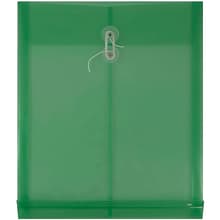 JAM Paper® Plastic Envelopes with Button and String Tie Closure, Letter Open End, 9.75 x 11.75, Gree