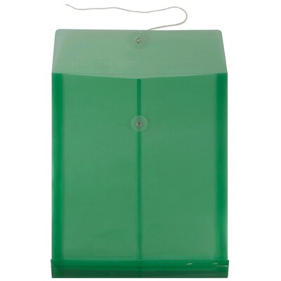 JAM Paper® Plastic Envelopes with Button and String Tie Closure, Letter Open End, 9.75 x 11.75, Gree