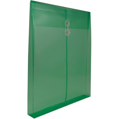 JAM Paper® Plastic Envelopes with Button and String Tie Closure, Letter Open End, 9.75 x 11.75, Green, 12/Pack (118B1GR)