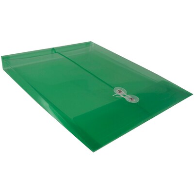 JAM Paper® Plastic Envelopes with Button and String Tie Closure, Letter Open End, 9.75 x 11.75, Green, 12/Pack (118B1GR)