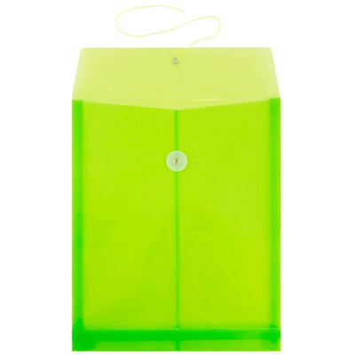 JAM Paper® Plastic Envelopes, Button and String Tie Closure, Letter Open End, 9.75 x 11.75, Lime Gre