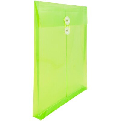 JAM Paper® Plastic Envelopes, Button and String Tie Closure, Letter Open End, 9.75 x 11.75, Lime Green Poly, 12/pack (118B1LI)