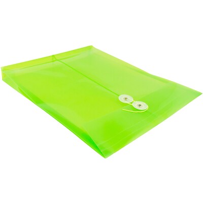 JAM Paper® Plastic Envelopes, Button and String Tie Closure, Letter Open End, 9.75 x 11.75, Lime Green Poly, 12/pack (118B1LI)
