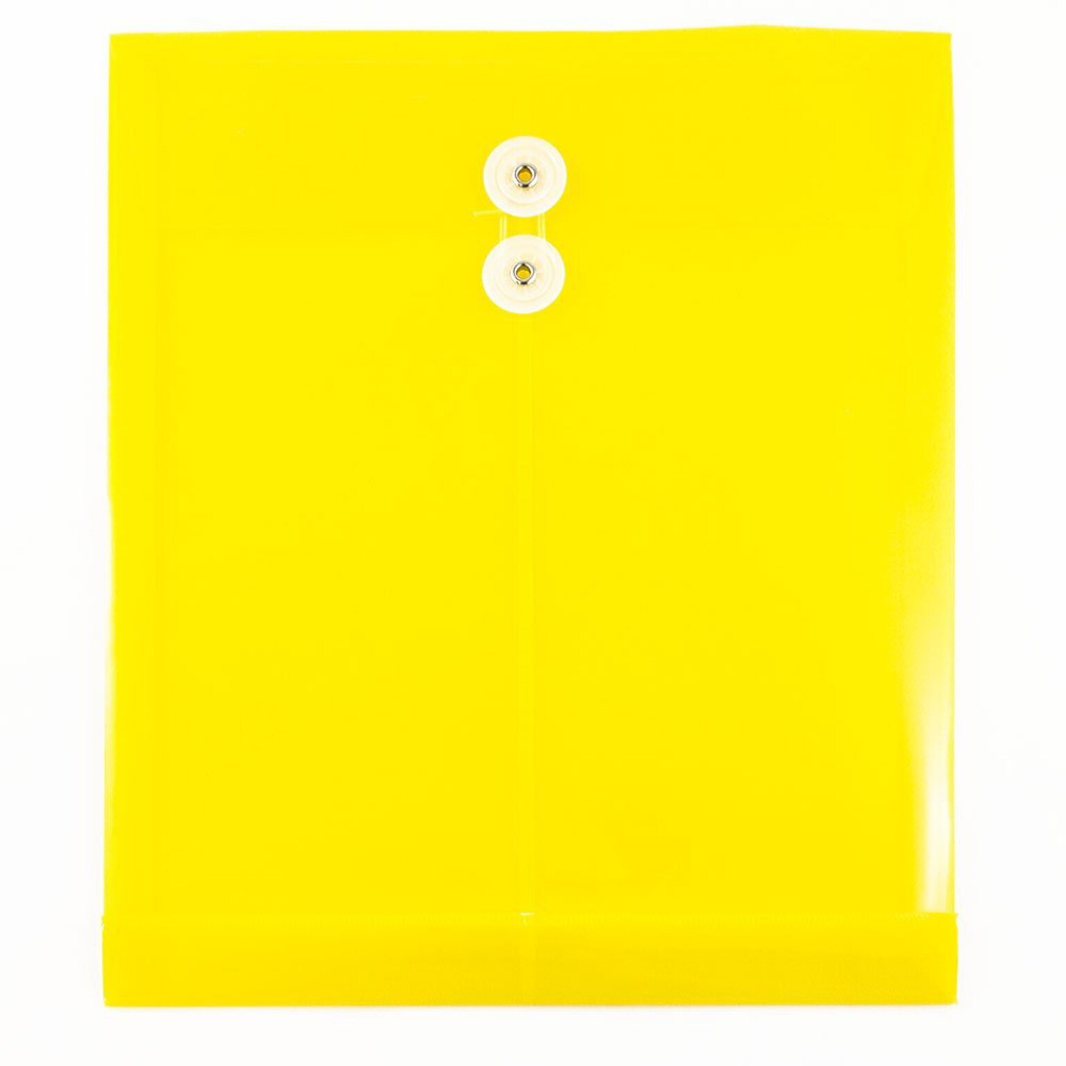 JAM Paper Plastic Envelopes with Button and String Tie Closure, Letter Size, Yellow, 12/Pack (1251501)