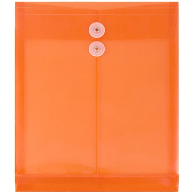 JAM Paper® Plastic Envelopes with Button and String Tie Closure, Letter Open End, 9.75 x 11.75, Brig