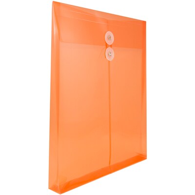JAM Paper® Plastic Envelopes with Button and String Tie Closure, Letter Open End, 9.75 x 11.75, Bright Orange, 12/Pack (1221560)