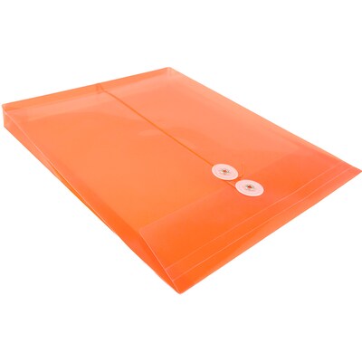 JAM Paper® Plastic Envelopes with Button and String Tie Closure, Letter Open End, 9.75 x 11.75, Bright Orange, 12/Pack (1221560)